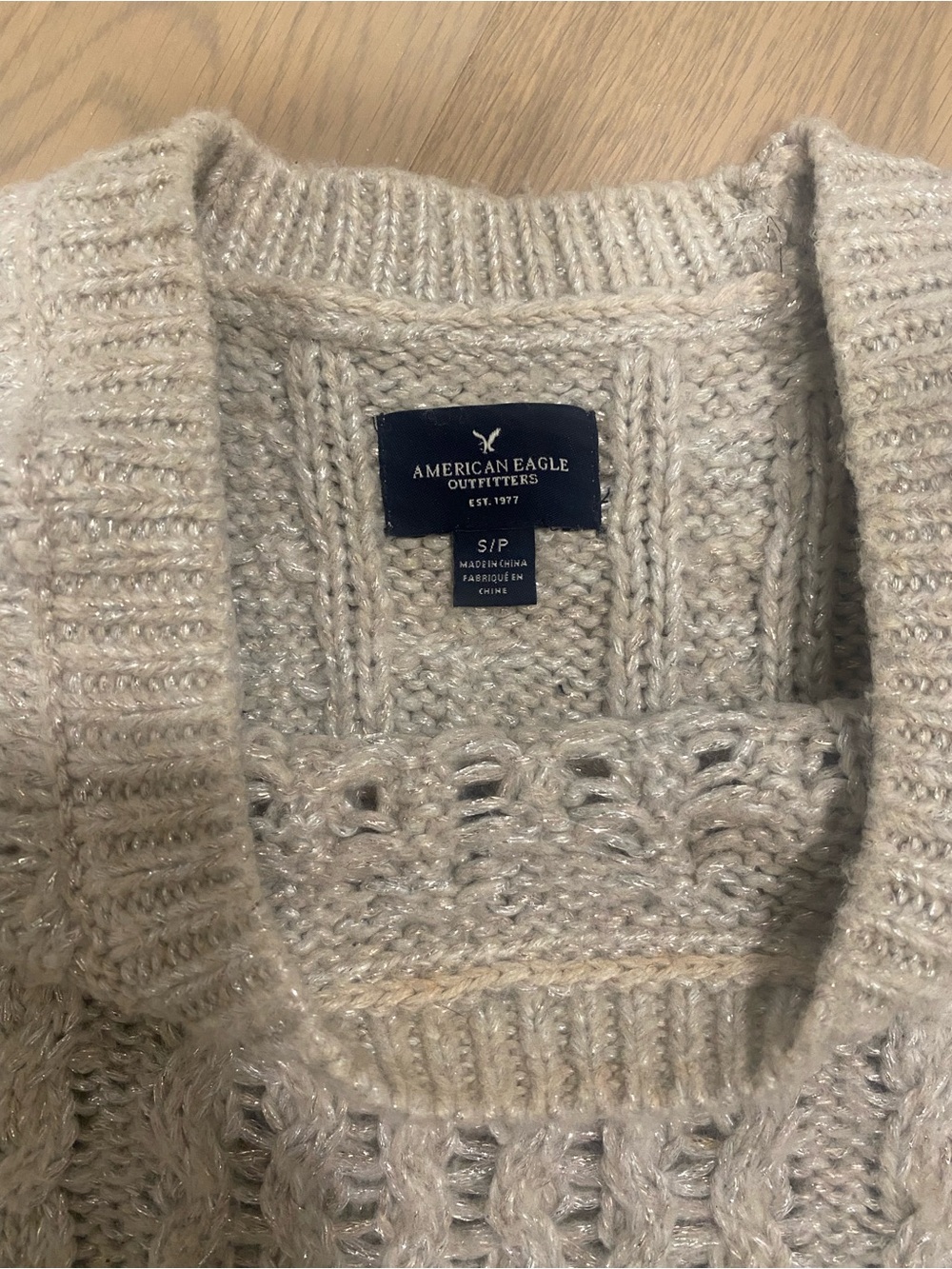 American Eagle Outfitters Cream Open-Knit Crewneck Sweater
